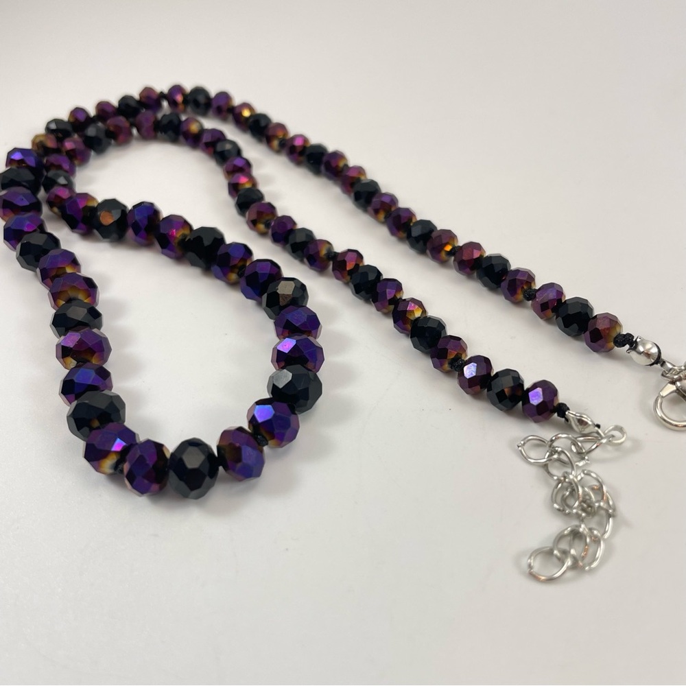 Artisan Handmade Crafted Black Purple Glass Bead Vampy Knotted Necklace Bracelet